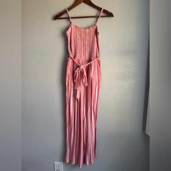 LOFT Pants - LOFT Women’s Smocked Wide Leg Romper Tank Beach Boho Coral Striped Size M